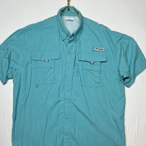 Columbia PFG Shirt Men's L Teal Omni Shade Short Sleeve Fishing Vented